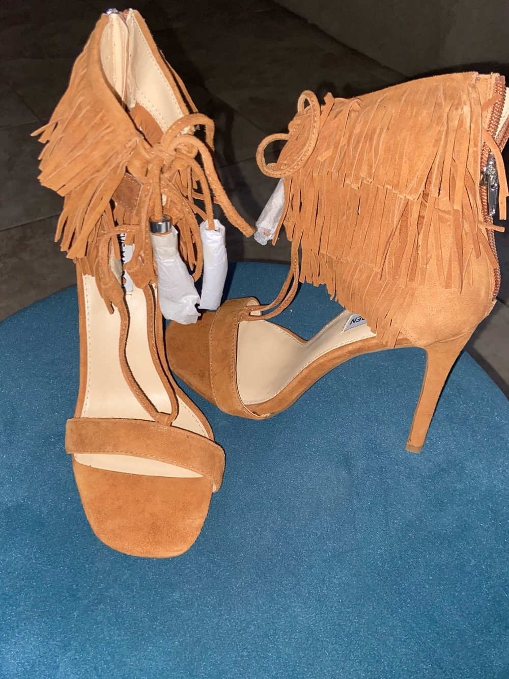 Steve Madden Fringe Suede Lace-Up Heels - Tan